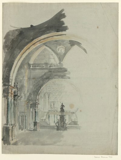 Galerie antique - Esquisse pour le décor du deuxième acte, opéra Lodoïska de Cherubini, créé au Théâtre Feydeau à Paris le 18 juillet 1791 - François Verly